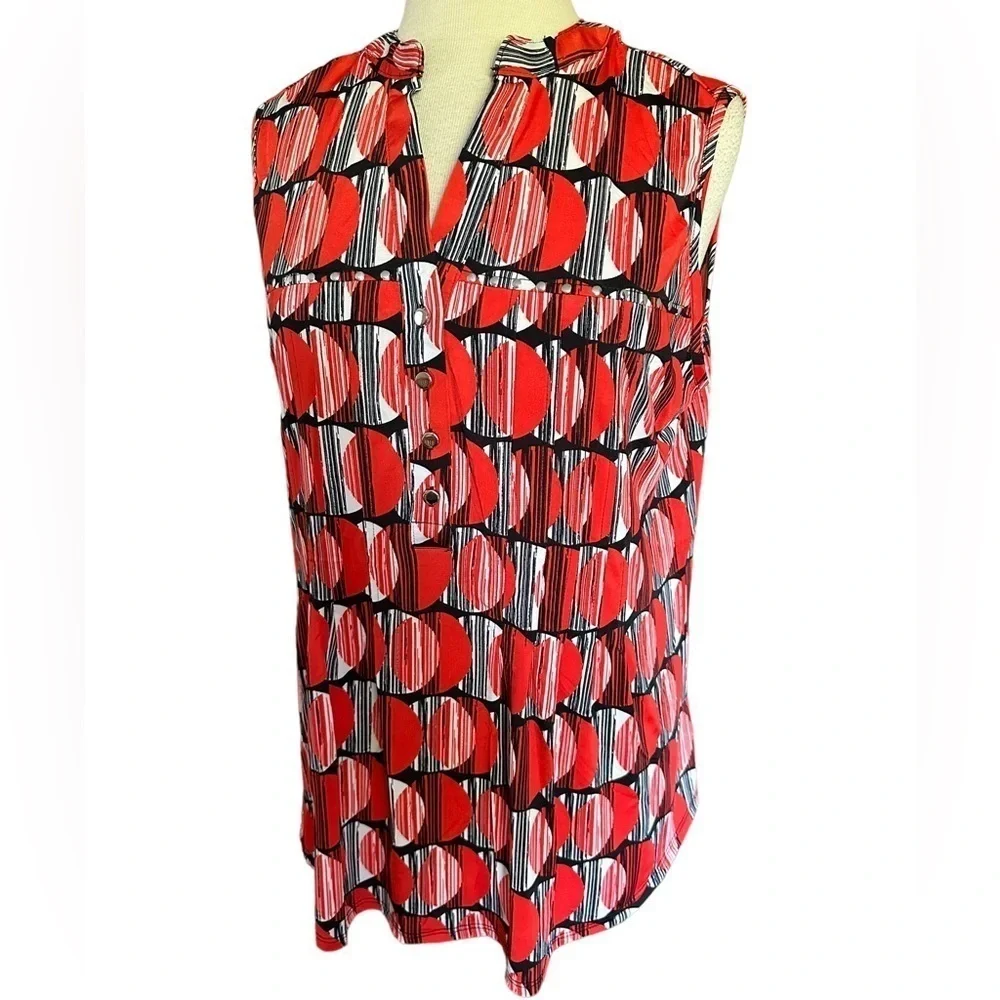 COCOMO 3X Red Black White Plus Size  sleeveless women's Blouse top tuni…